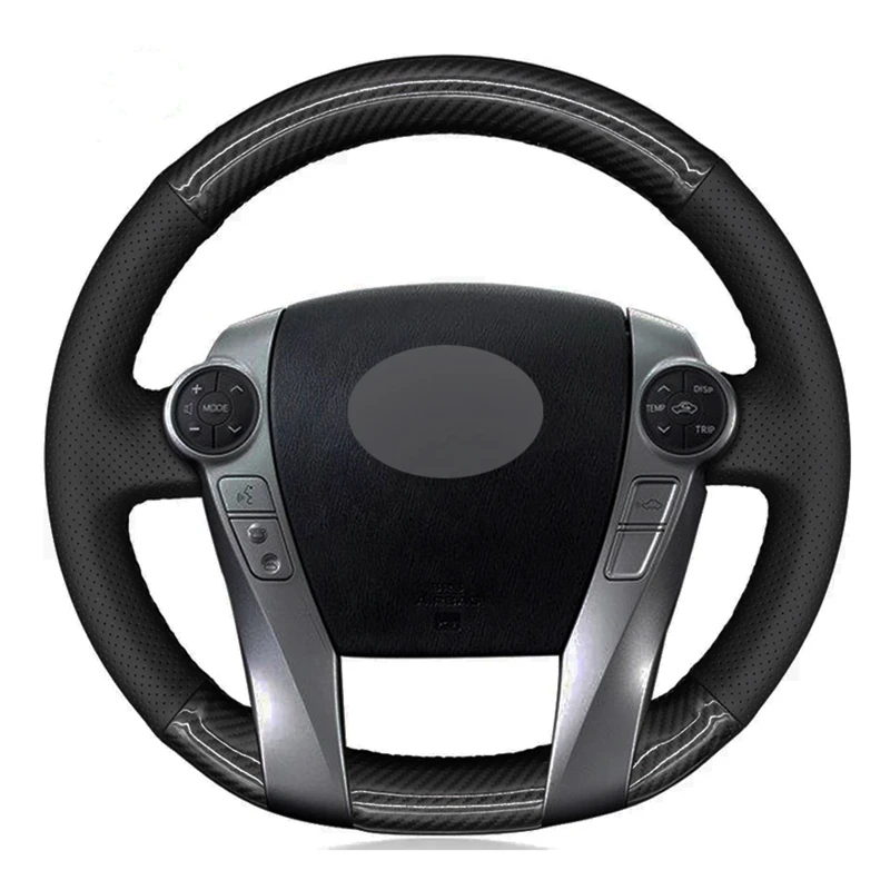 Чехол рулевого колеса автомобиля черная натуральная кожа углеродное волокно для
