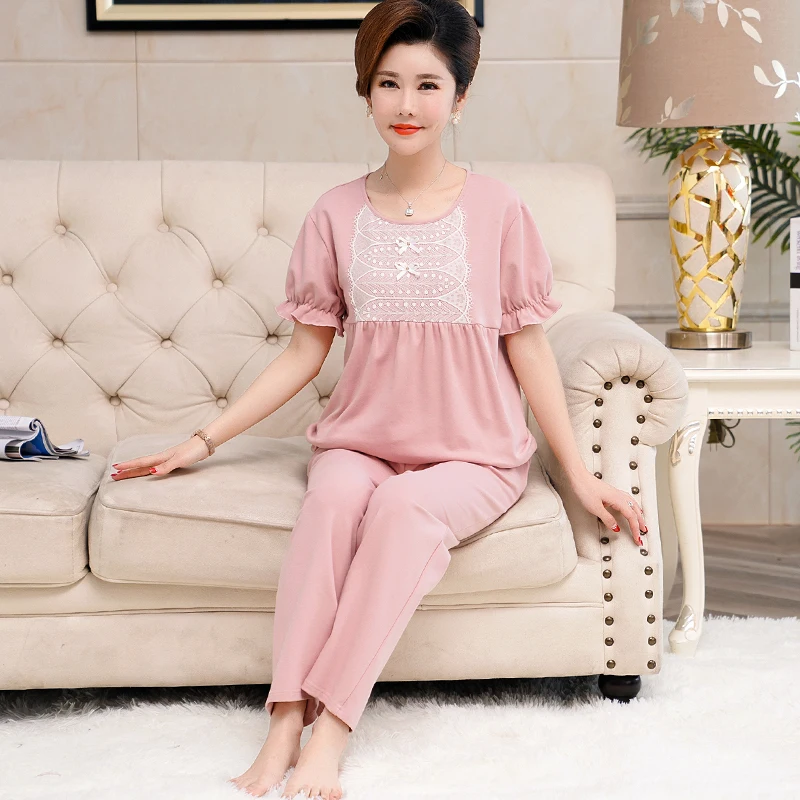 Женская розовая пижама с коротким рукавом большие размеры 4XL длинные штаны из