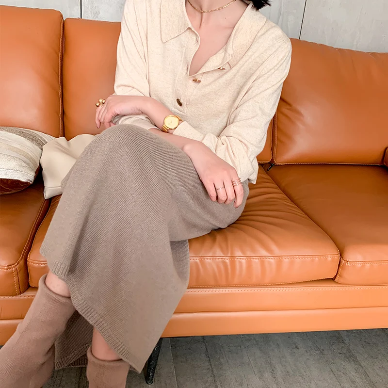 Новинка 2020 Женская кашемировая юбка сексуальная юбка-свитер Длинные Теплые юбки