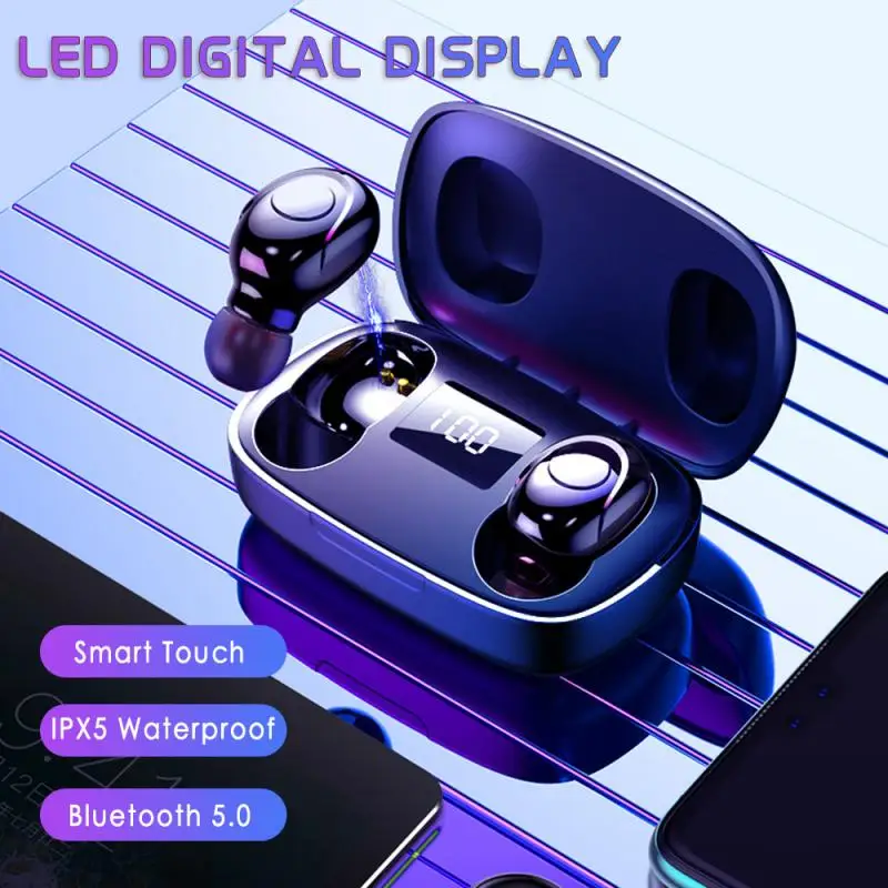 Беспроводная гарнитура Bluetooth 5 0 светодиодный цифровой дисплей ультрамаленькие