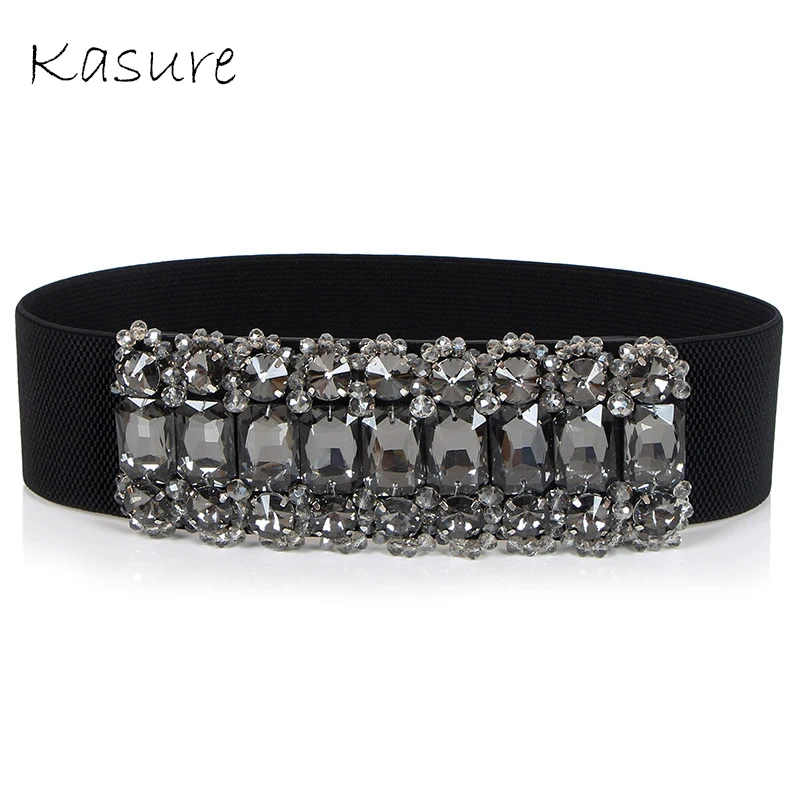 Kasure роскошный широкий пояс с большими кристаллами высокий эластичный камербанд