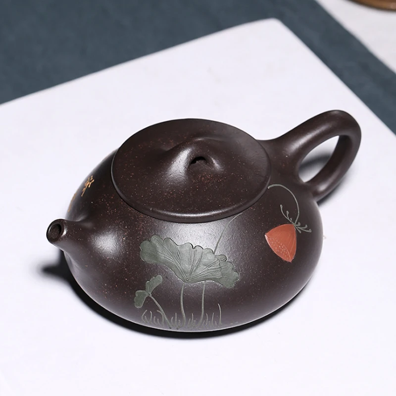 Чайный горшок Yixing из фиолетовой глины черный золотой Стальной чайник