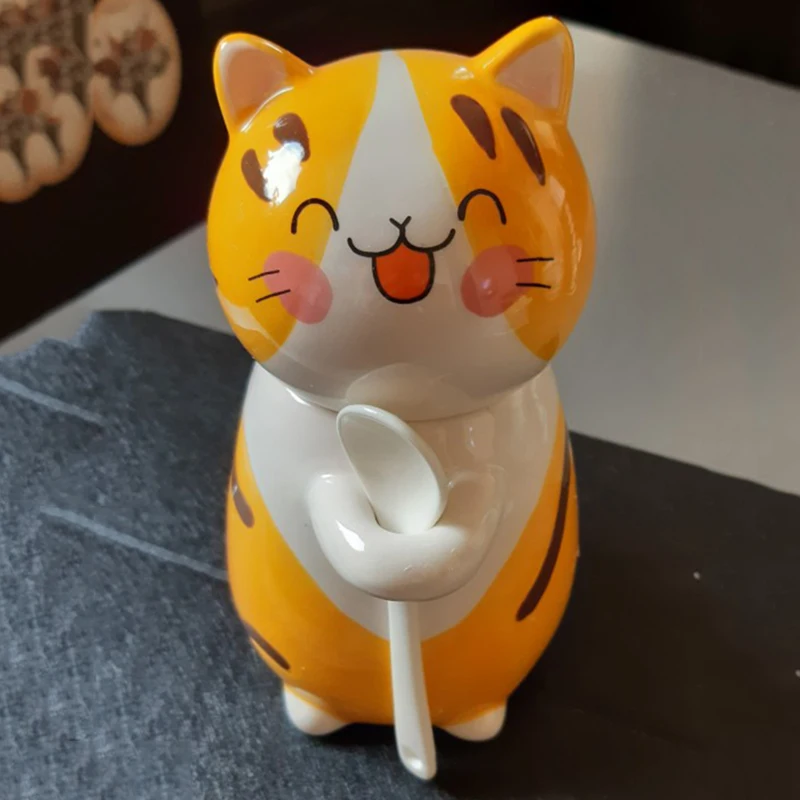 1 шт. Новый 300 мл милый кот керамика Кофе кружка с ложкой творческий ручная роспись