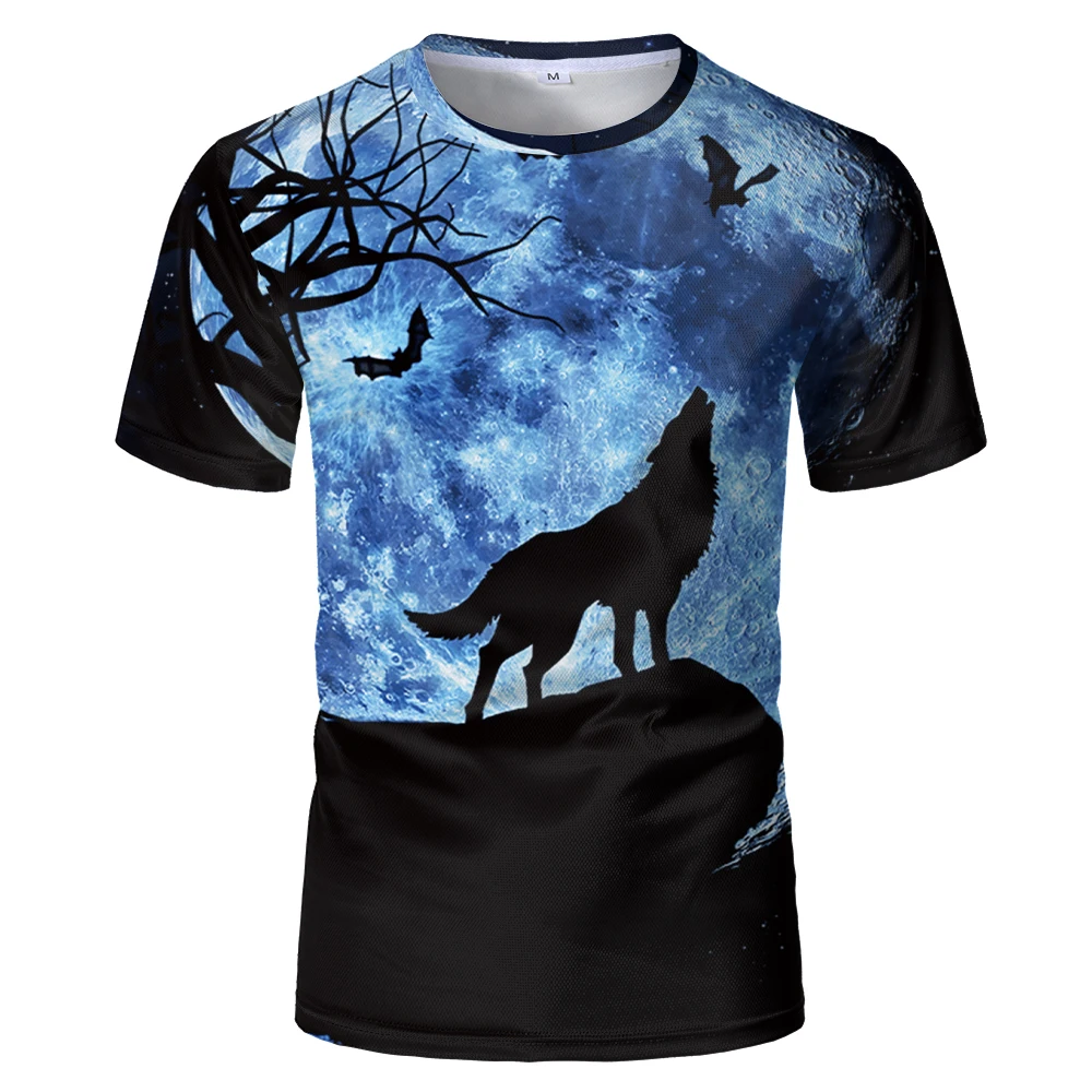 Мужская футболка с 3D-принтом волка в ночное время новинка 2020 мужские футболки