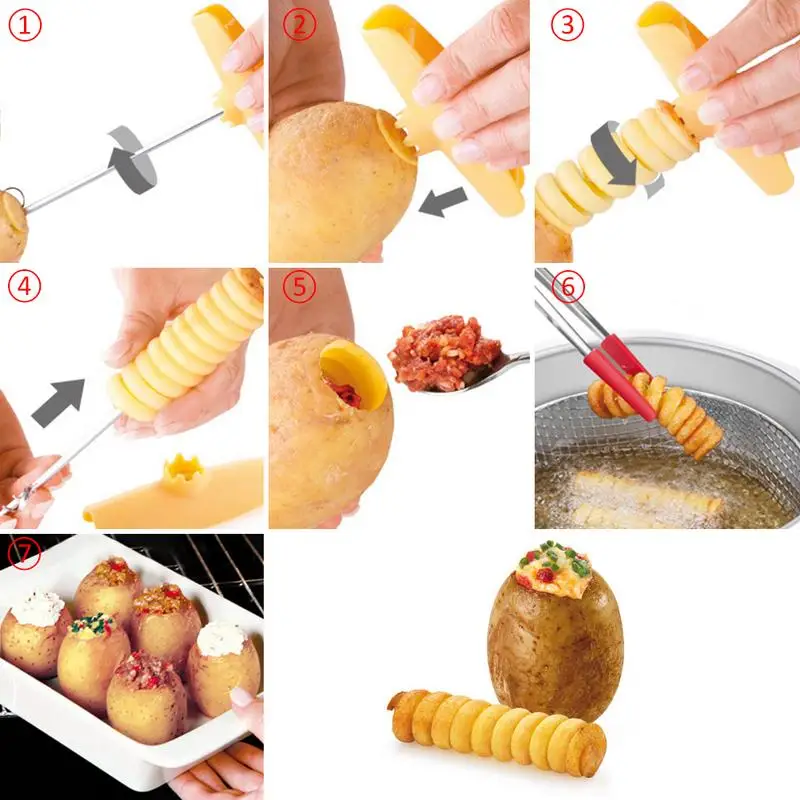 Sale Creative Potato Slicer Rotary Tray Spiral Knife Handle Cut Roll Kitchen Accessories Tools 40 | Дом и сад