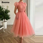 Женское винтажное фатиновое платье Booma, розовое платье средней длины в горошек с короткими рукавами и карманами, свадебное платье длиной до колена