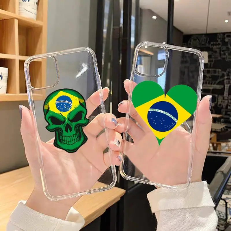 

Brazilian flag Phone Case For iphone 13 12 11 8 7 plus mini x xs xr pro max Transparent soft