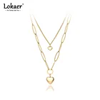 Женское Ожерелье-чокер Lokaer, из нержавеющей стали, с двухслойным кулоном в форме сердца, в богемном стиле, N21086