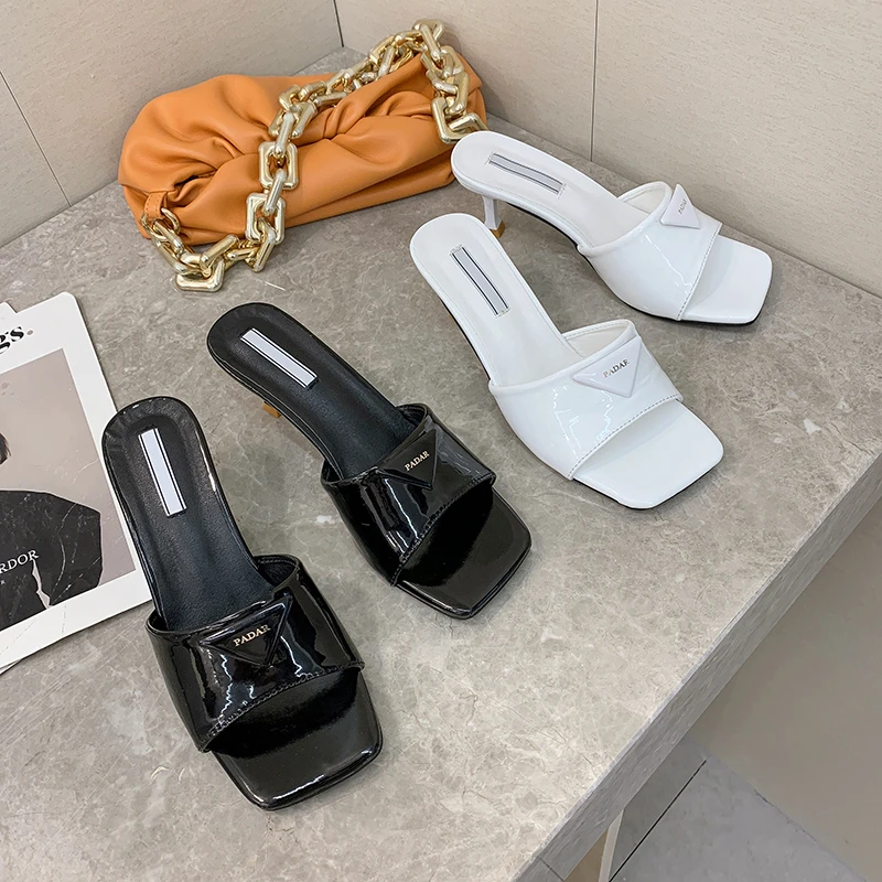 

Tide brand high heels women's summer 2021 new 6CM stiletto sandals net red one-line square toe sandals wear half-toed