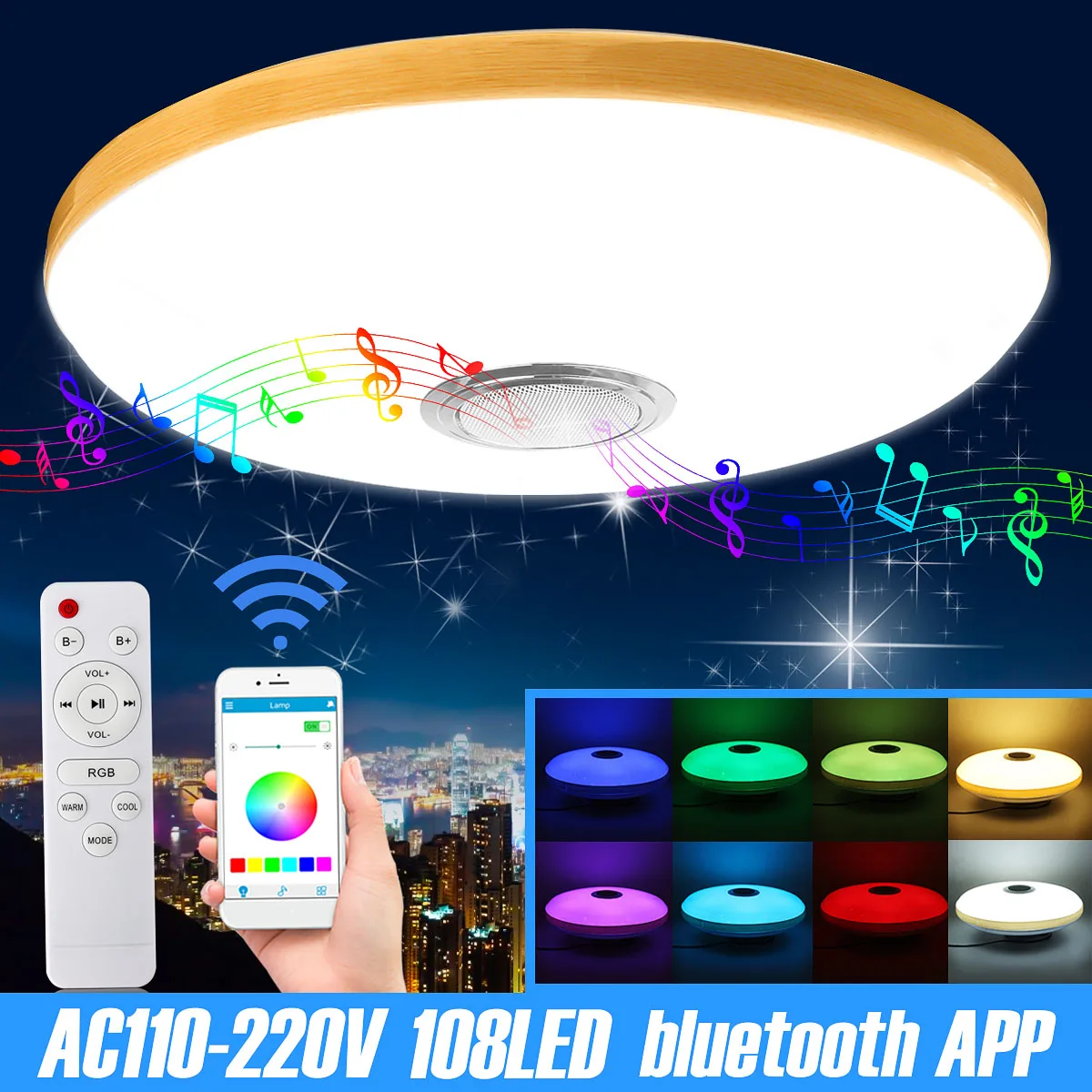 80 Вт светодиодный музыкальный потолочный светильник RGBW bluetooth динамик лампа 108 s