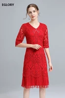 sequined dress 2021 spring summer party events women v neck allover appliques embroidery sequined red yellow dress vintage 4xl