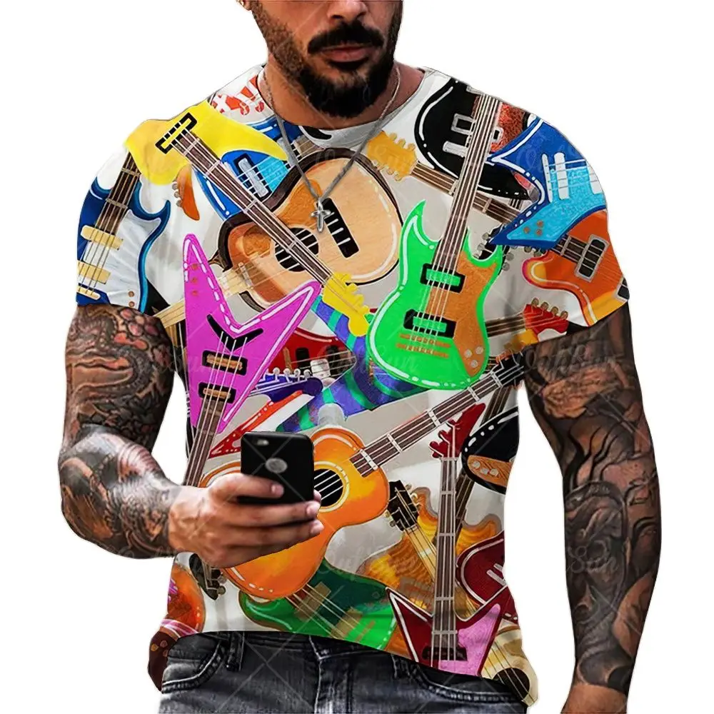

Colorful Rock Music Guitar 3D Print T Shirts Summer Men/Women Fashion T-Shirt Casual Streetwear Men Clotheing Oversized Tops Tee