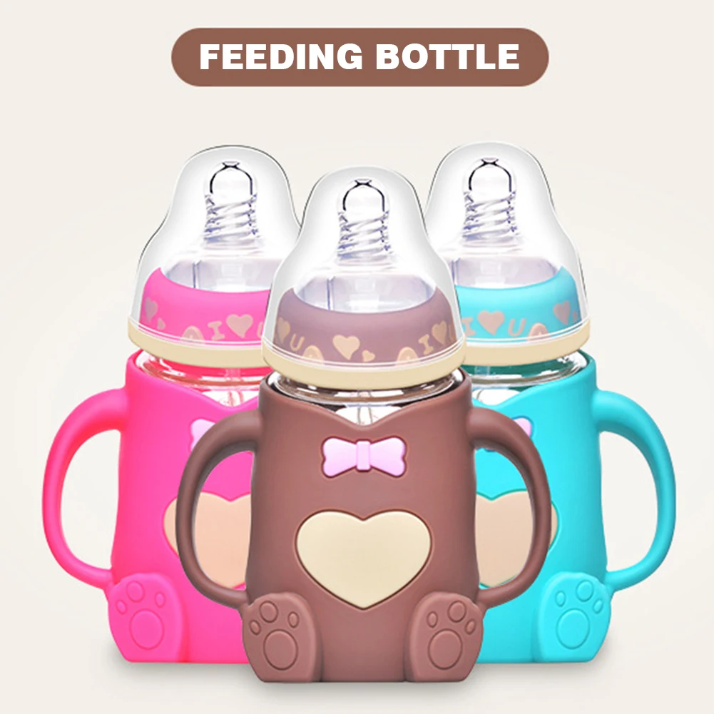 

Clear Scale Dual Use Milk Training Wide-Caliber Learning 240ml Leak Proof Drinking Cup Baby Feeding Bottle Infant Cute Bear