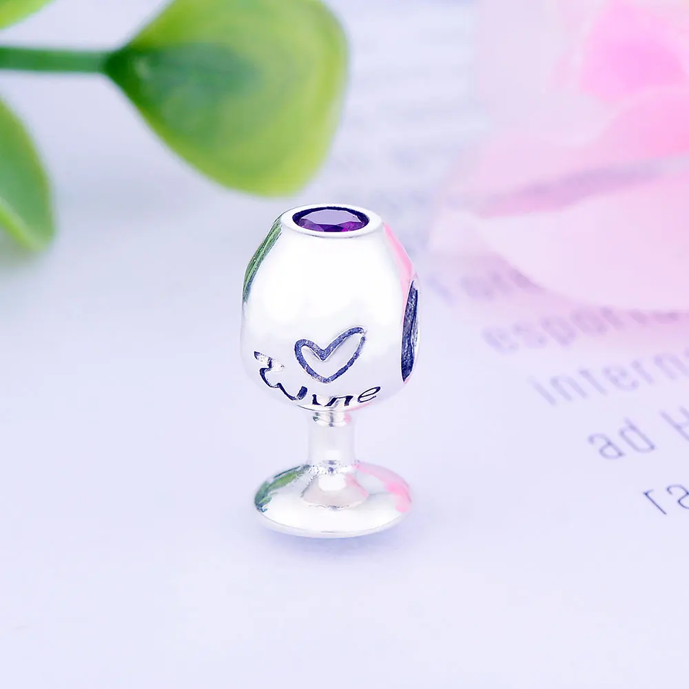 Мода новый 925 пробы серебро Вино Кубок сердце Очаровательные бусы с красными ЧР