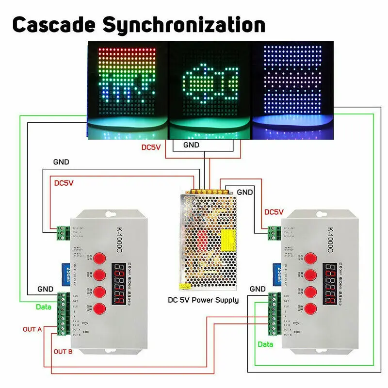 K1000C контроллер sd-карты RGB WS2801 WS2811 WS2812B LPD6803 светодиодный 2048 пикселей T-1000S