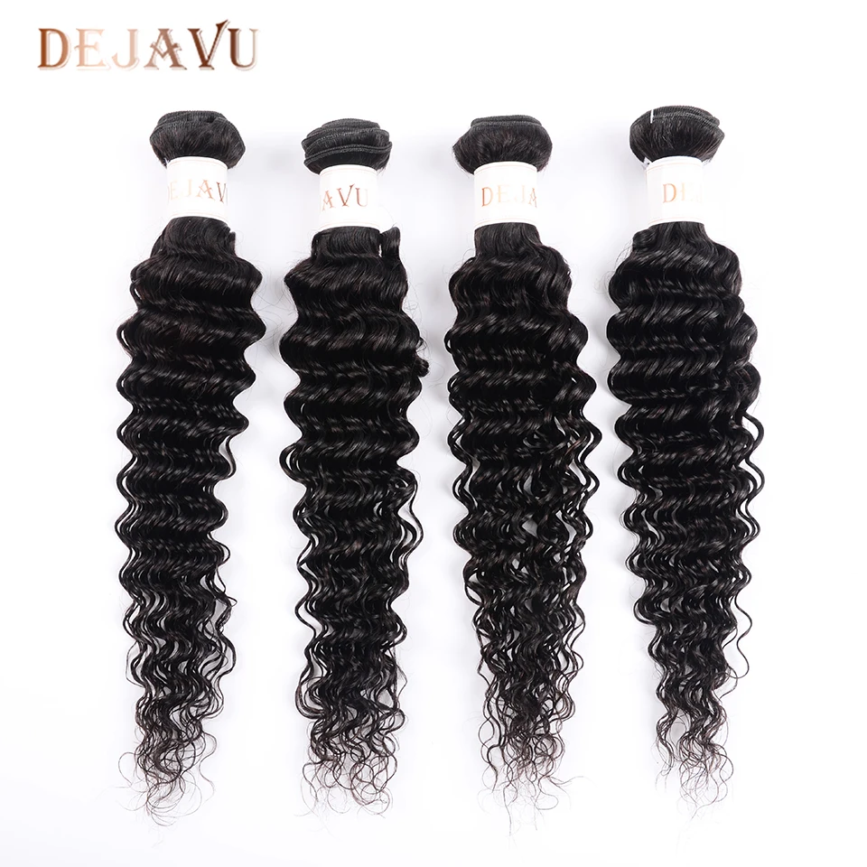 Dejavu Hair Deep Wave Brazilian Non Remy Human 4 Bundles With Lace Closure Free Part Extension | Шиньоны и парики