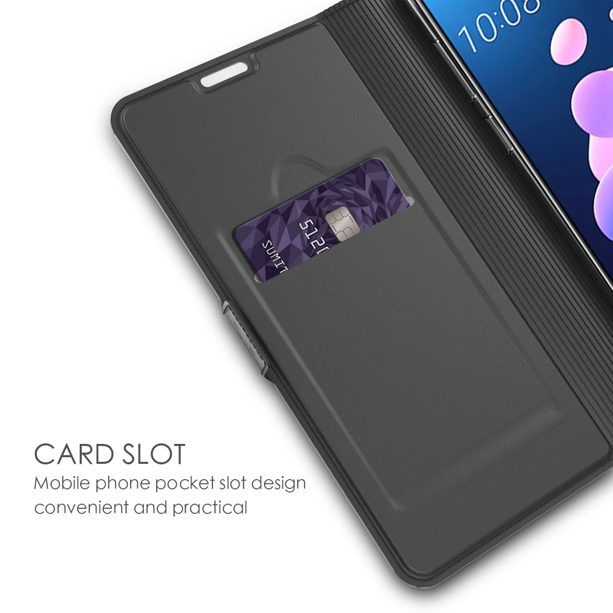 Чехол для телефона HTC U12 Plus Life из искусственной кожи с держателем карт магнитной