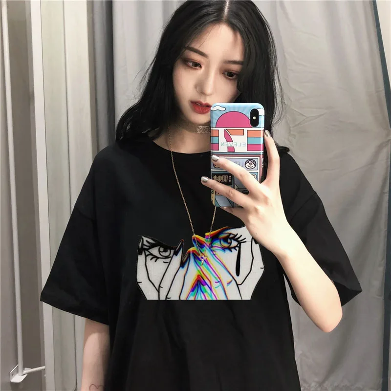 Темный рутая девочка Летняя женская футболка с коротким рукавом О образным