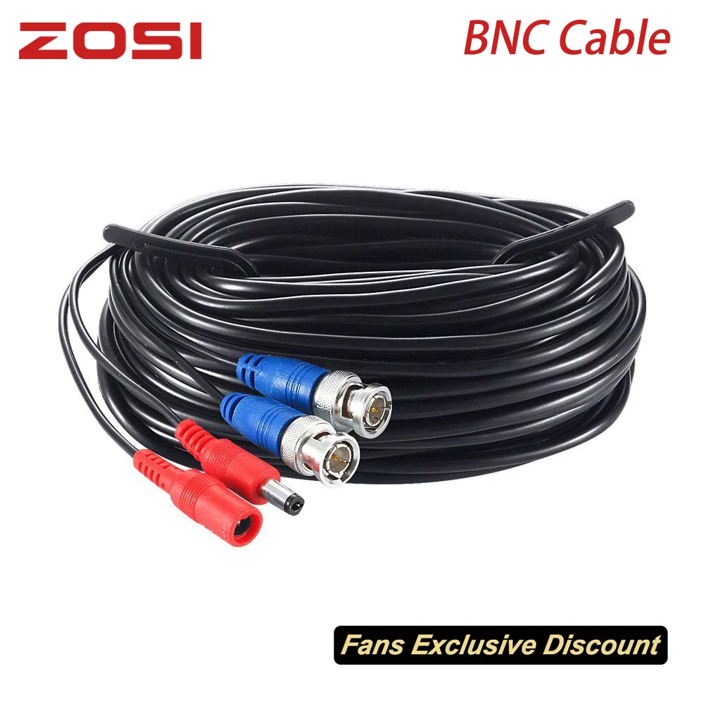 ZOSI 18,3 м 60 футов CCTV кабель BNC+ DC штекер кабель для камеры видеонаблюдения DVR безопасности черная система видеонаблюдения Аксессуары