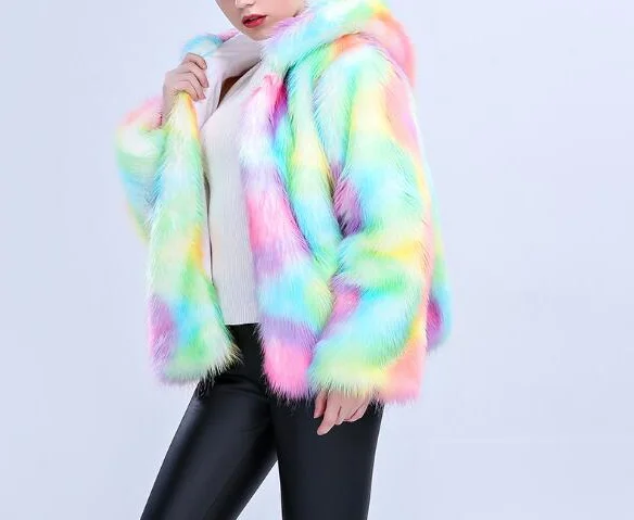 Пальто женское зимнее из искусственного меха с длинным рукавом | Женская одежда