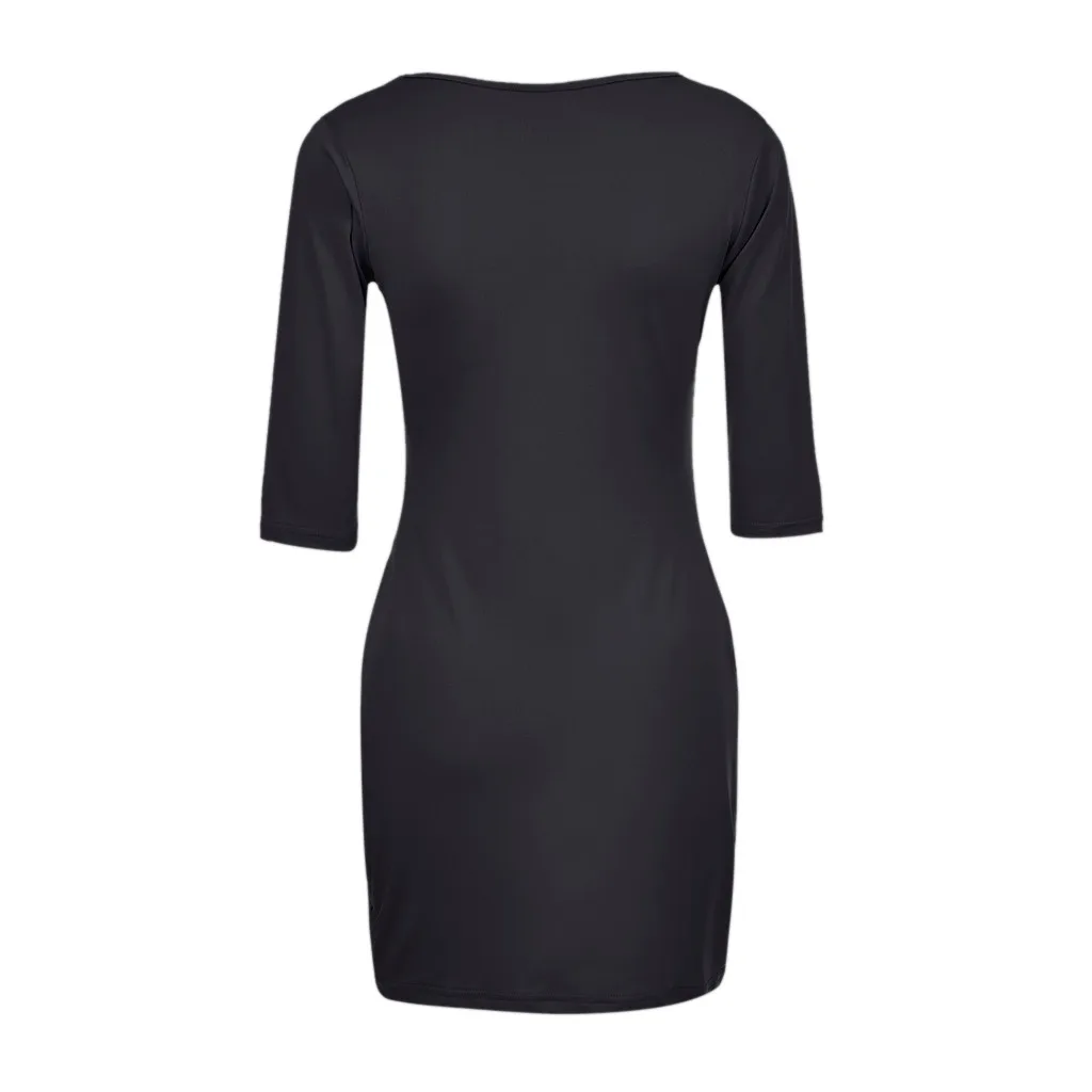 

Women Dress Boat Neck Fashion Solid Party Short Women Round Neck Middle Sleeve Pocket Skirt Sexy Nightclub Bottoming Dress Z503