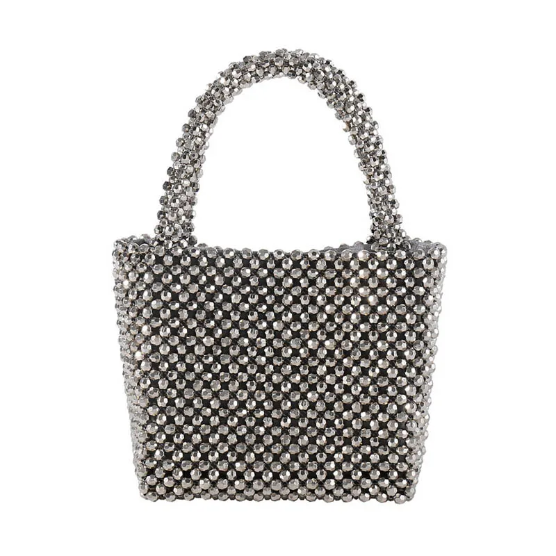 Женская вечерняя сумочка серебристого цвета Стразы Бисер Роскошные женские