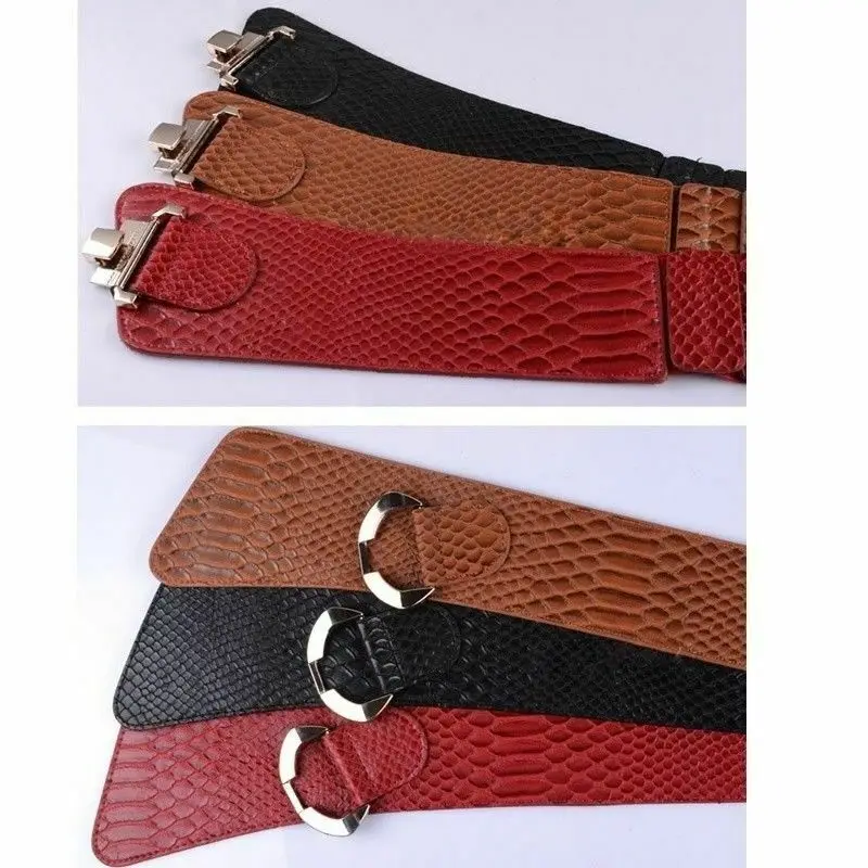 

Ladies Stretch PU Leather Cinch Wide Waist Hip Waistband Stylish Elastic Belt for Women Girls Gifts Fashion Dress Accessories