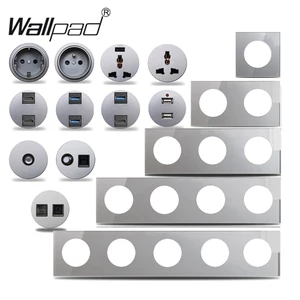 grey glass eu french power wall socket usb charger data cat6 hdmi tv universal outlet modules wallpad l6 combination free global shipping