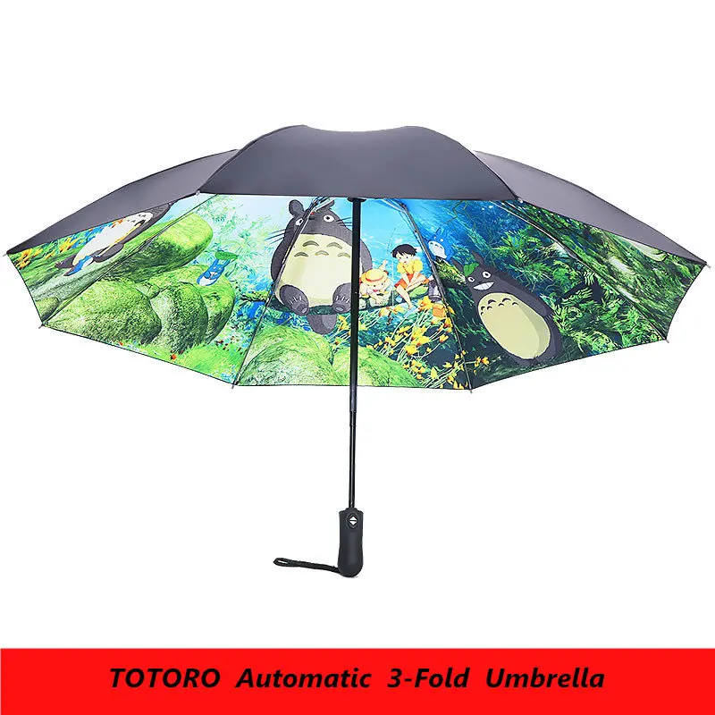 Automatic 3-fold Black Ghibli Totoro зонтик женский аниме зонт от солнца женский Plegable Sombrillas Paraguas Guarda Chuva Totoro Parapluie - Цвет: Automatic 3-fold