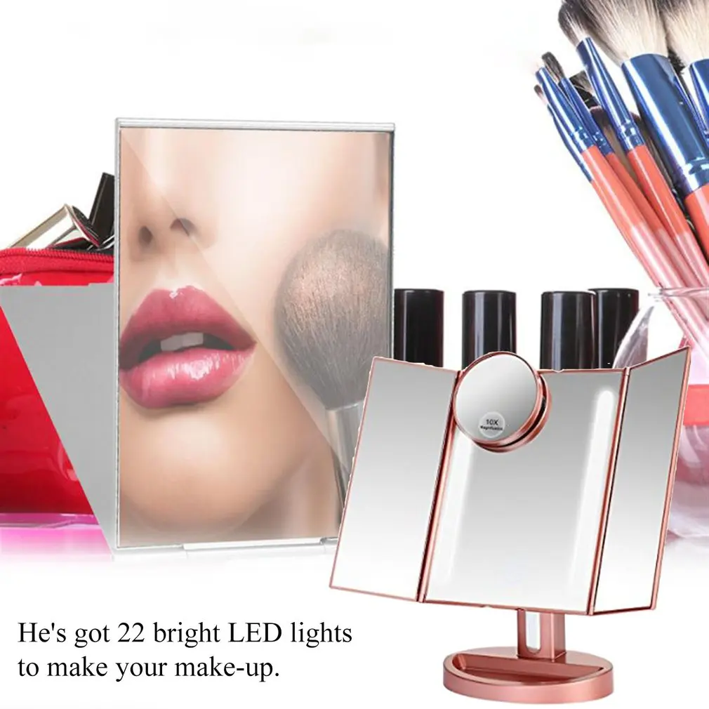 Светодиодное зеркало для макияжа с светильник светящееся 22Led складное