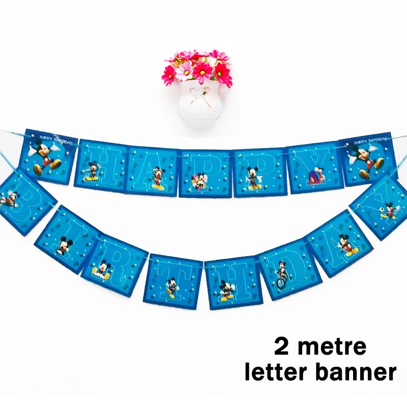 2M Letter Banner 10 шт./лот Микки Маус День рождения украшения Детские предметы для вечеринки, Сувениры бумажные стаканчики для детей Для мальчиков и девочек - Цвет: 2M Letter Banner