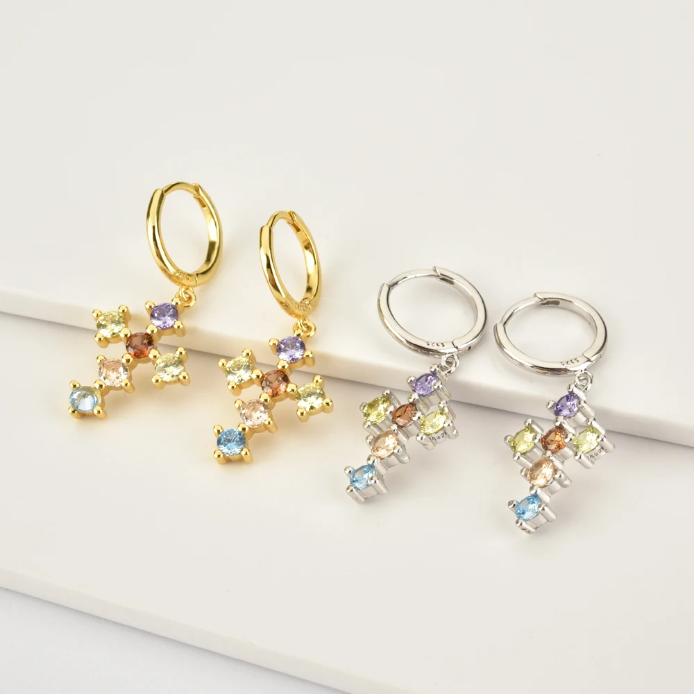ANDYWEN 925 Sterling Silver Rainbow Colorful Six Zircon Cross Pendent Necklace Long Chain Women Luxury Jewelry Crystal Fine | Украшения и