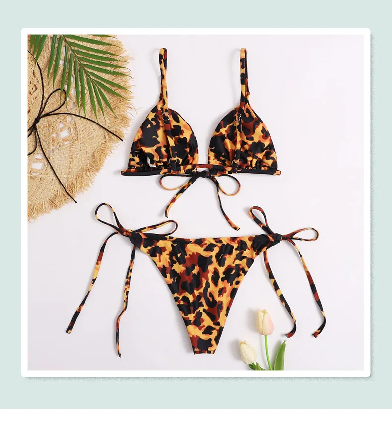 

2020 Women 2pcs Sexy Women Summer Swimwear Leopard Bikini Set Bra Tie Side Beach Triangle Swimsuit Bathing Suit Swimming