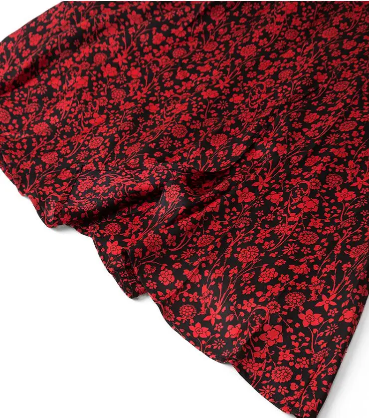 Женское платье, винтажное красное Цветочное платье с круглым вырезом и пышными рукавами(без этикеток