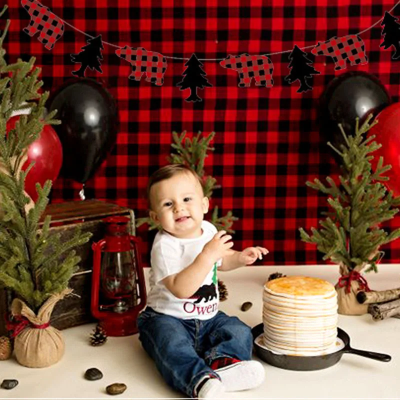 Lumberjack праздничные баннеры в клетку с изображением медведя и дерева Висячие для