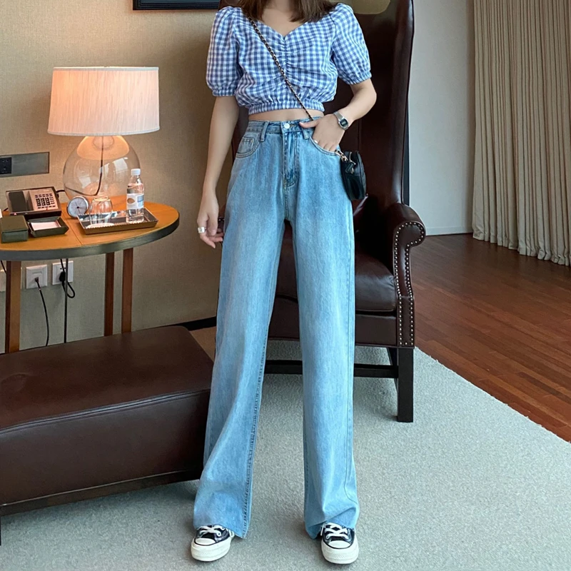 

Woman Jeans High Waist Clothes Wide Leg Denim Clothing Blue Streetwear Vintage Quality 2021 Fashion Harajuku Straight Pants
