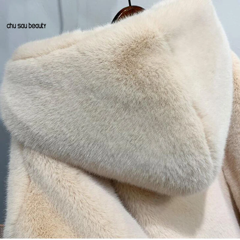 

Winter Women High Quality Faux Rabbit Fur Coat Luxury Long Fur Coat Loose Lapel OverCoat Thick Warm Plus Size Female Plush Coats