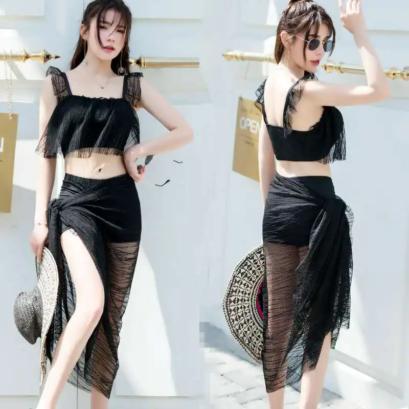 Новинка 2020 женский купальник бикини с разрезом из трех частей со стальной