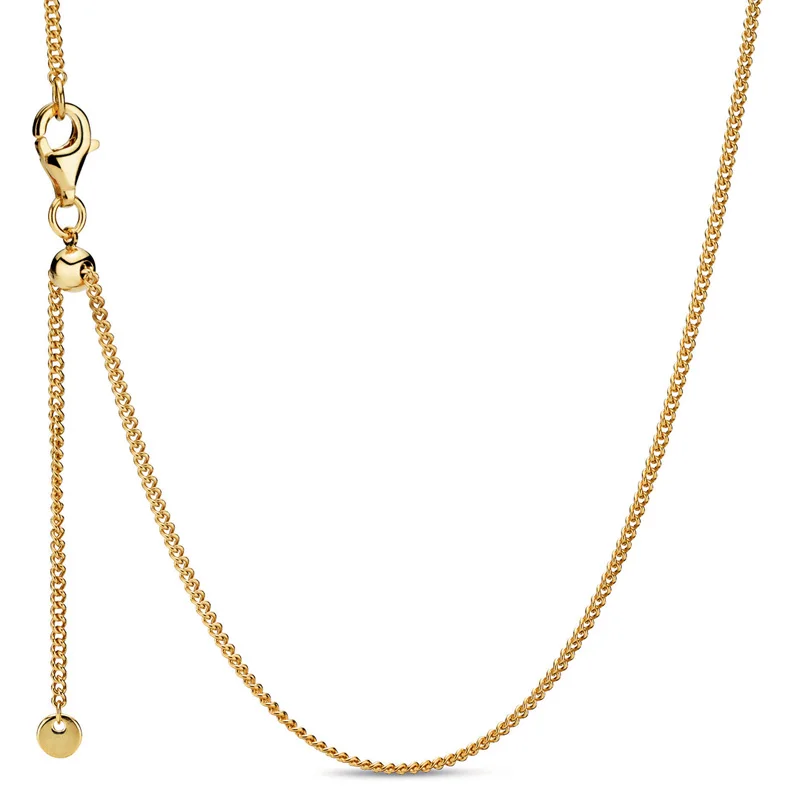 

Real Rose Gold Beaded & Curb Sliding Clasp Chain Adjust Basic 925 Sterling Silver Necklace For Fashion Bead Charm DIY Jewelry