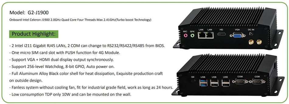 EGLOBAL безвентиляторный промышленный Мини ПК i7 4500U i5 Windows 10 Pro Linux PC 2* Intel lan 6* RS232/485 HDMI VGA 8* USB Wi-Fi, сторожевой 3g/4G
