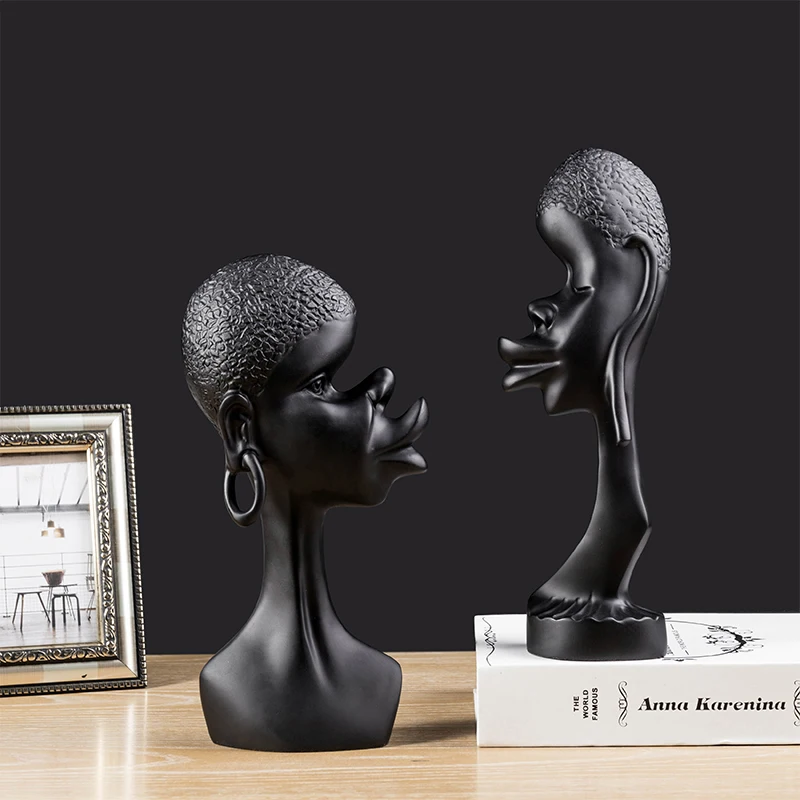 

African Woman Think With Eyes Closed Statue Home Crafts Living Room Decoration Objects Office Resin Sculpture Accessories Gifts