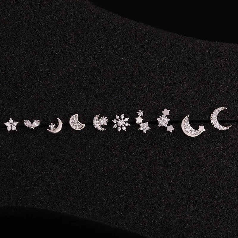 Серьги Серебряные для женщин простые украшения ушей в виде Луны звезды цветка