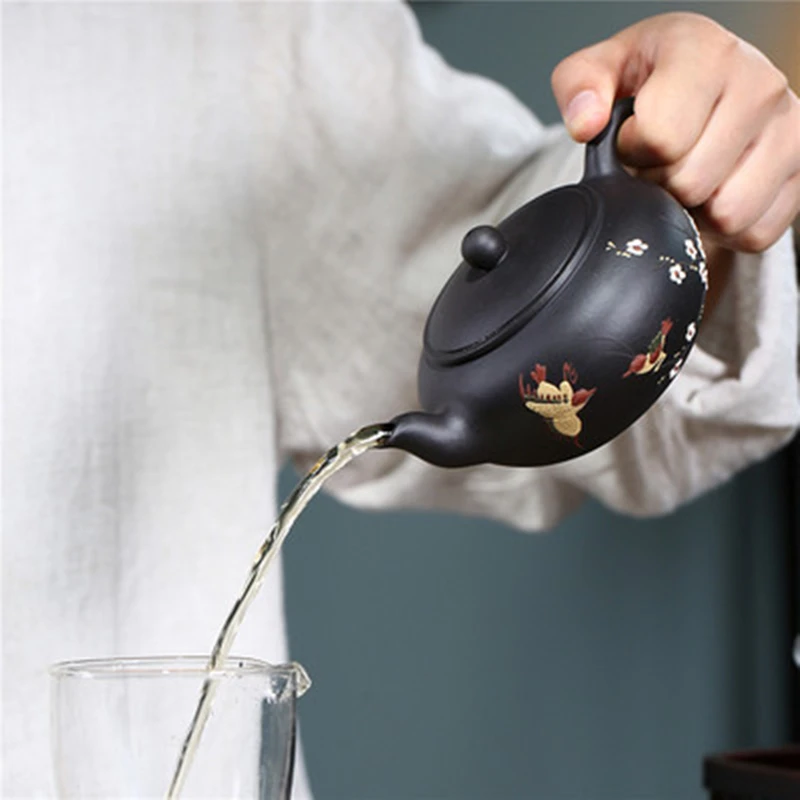 

Chinese Purple Clay Tea Pot Handmade Raw Ore Black Mud Plum Fragrance Gong Fu Teaware Custom 300ML Kettle