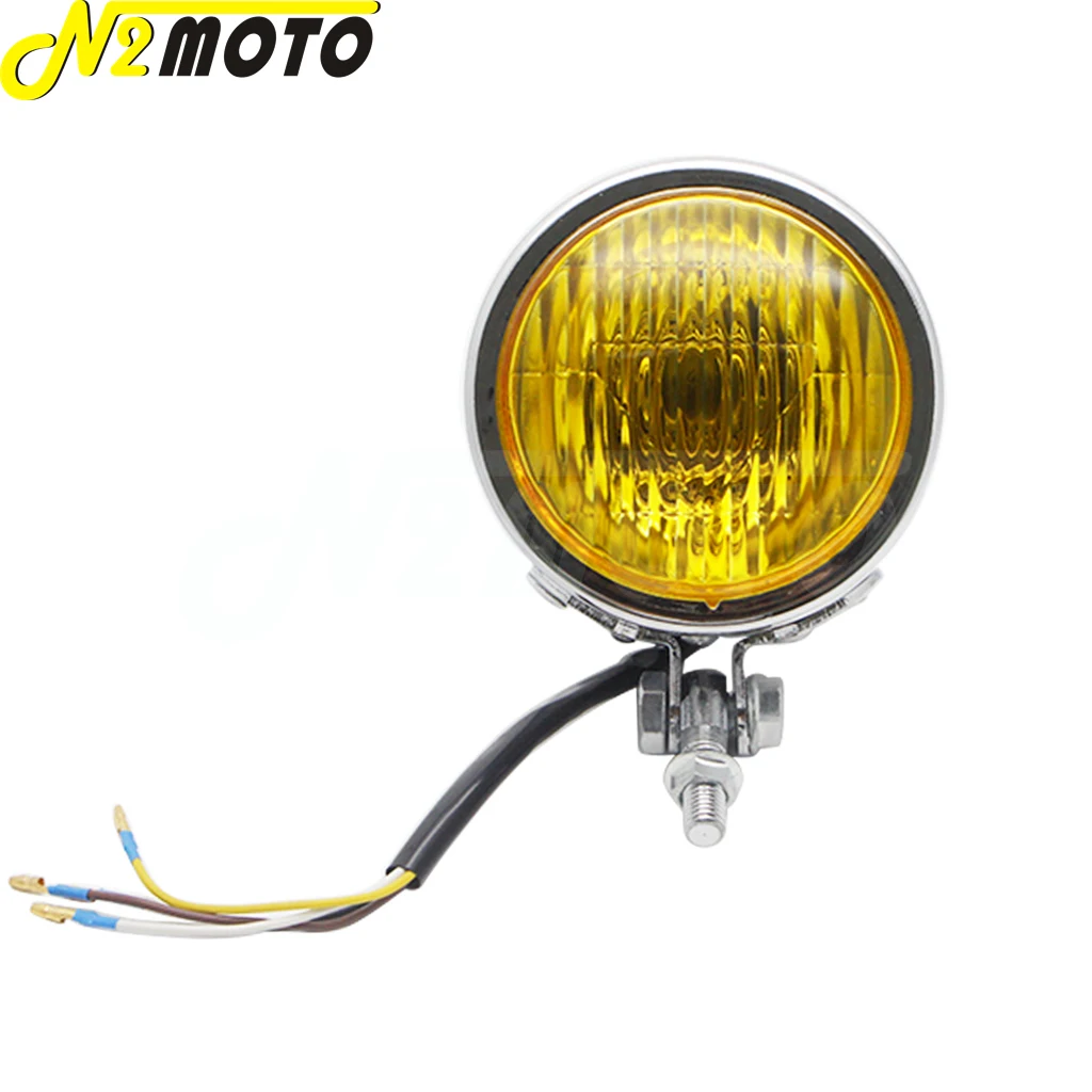 H4 12V мотоциклетные хромированные винтажные янтарные фары для Honda Yamaha Suzuki Kawasaki Chopper