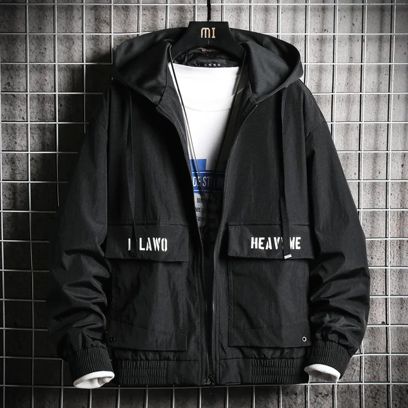 Мужская однотонная куртка с капюшоном осенне-Весенняя Свободная верхняя одежда