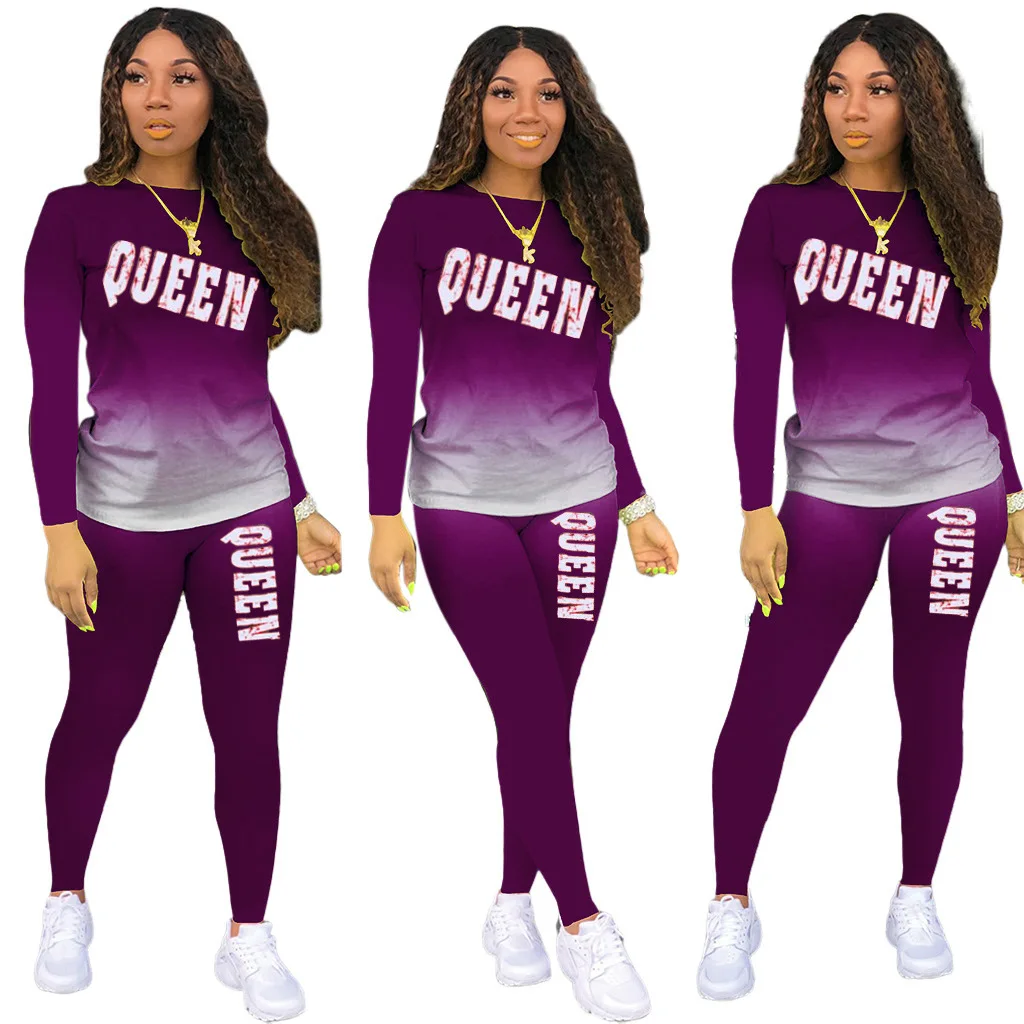 

2021 Two Piece Set Matching Sets Women's Tracksuit Plus Size Jogging Biker Sportwear Printed Letters 2 PCS Clothing Set Outfits