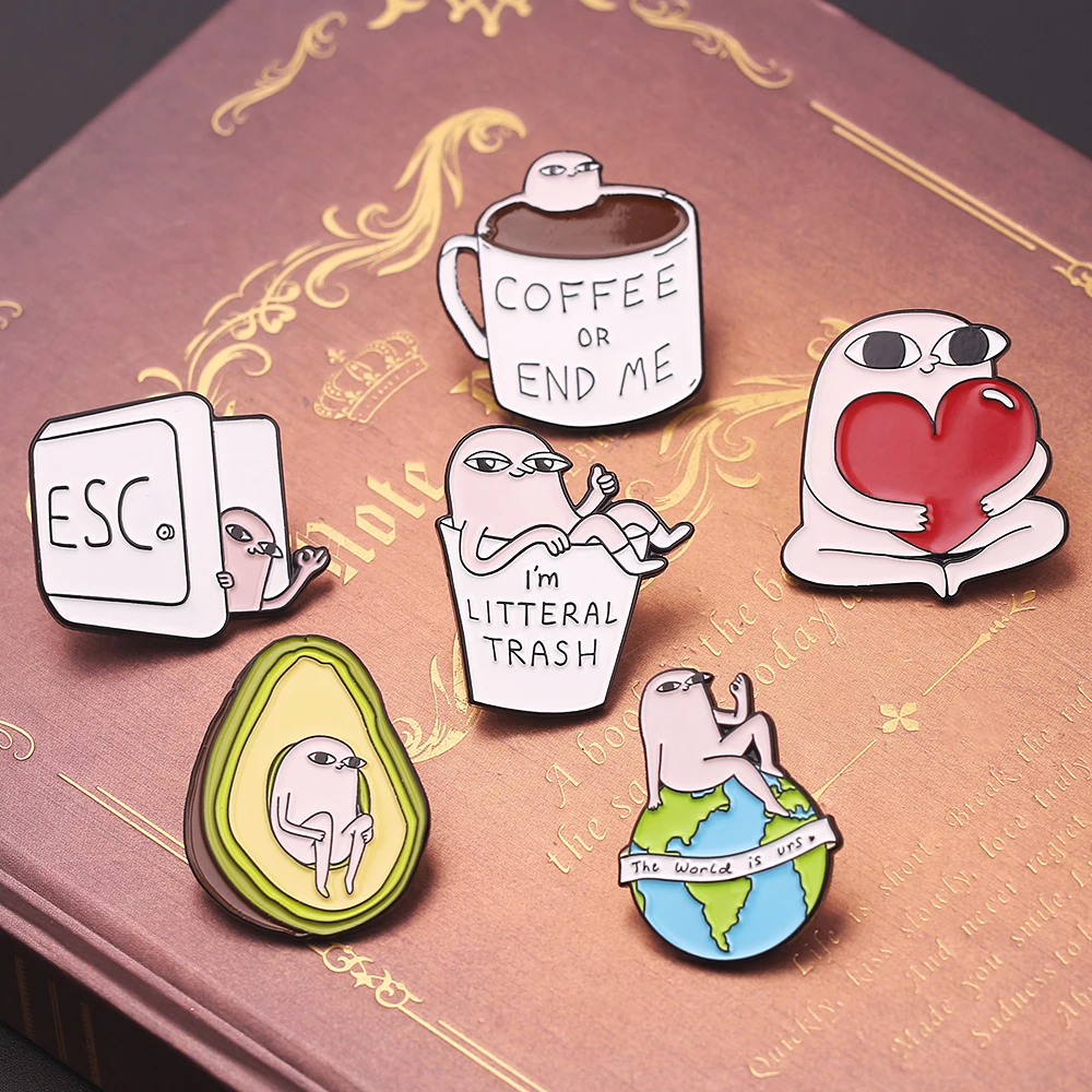 Милые Мультяшные мобы брошь эмаль любовь кофе чашка авокадо значок на рюкзак