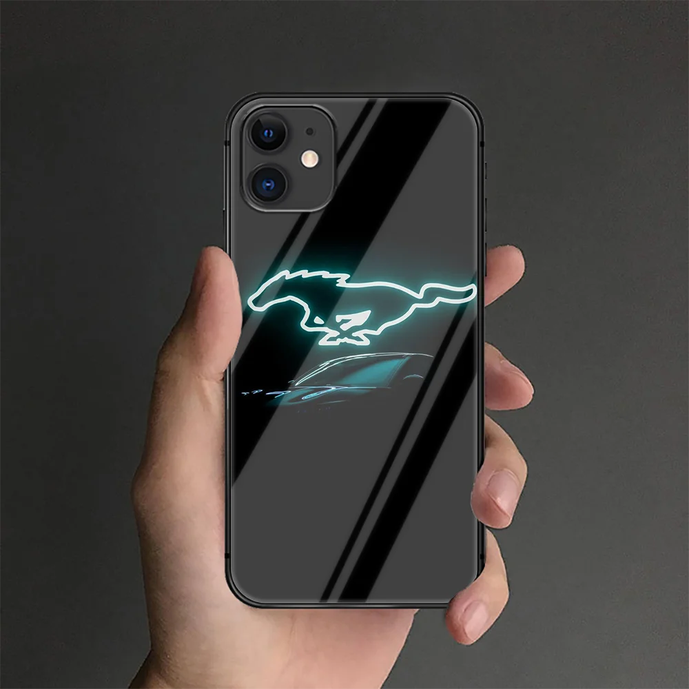 

Ford Mustang GT Phone Tempered Glass Case Cover For IPhone 6 6S 7 8 11 12 X Xr Xs Se 2020 Pro Max Plus Mini Black Hoesjes Soft