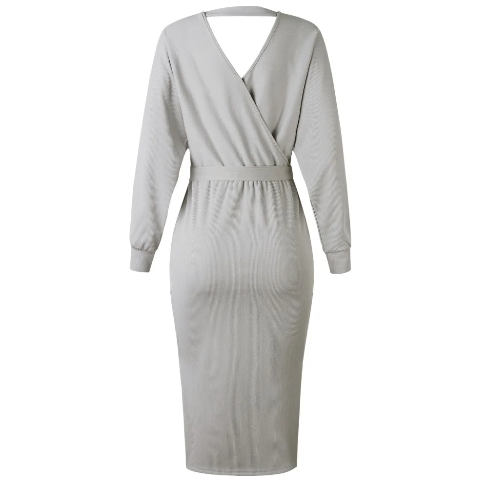 Длинное платье vestidos vestido Женское зимнее платье с длинным рукавом женское платье с v-образным вырезом трикотажные вечерние платья Длинные Сексуальные s m l xl