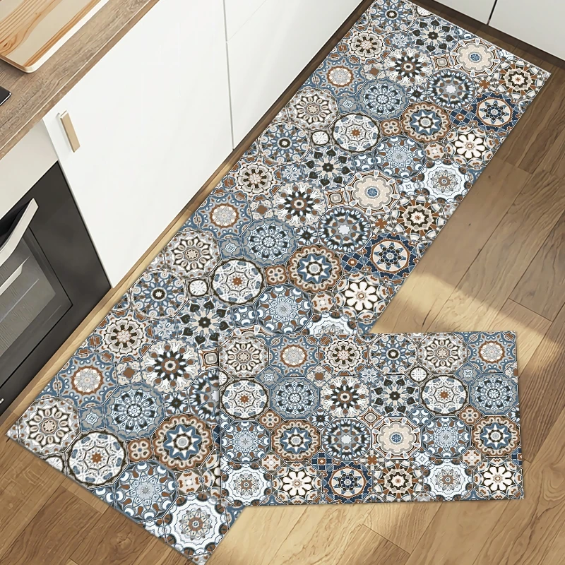 

PU Leather Kitchen Mat Carpet Bohemian Pvc Oilproof Floor Mat Waterproof Entrance Door Mat for Living Room Kitchen Bedroom